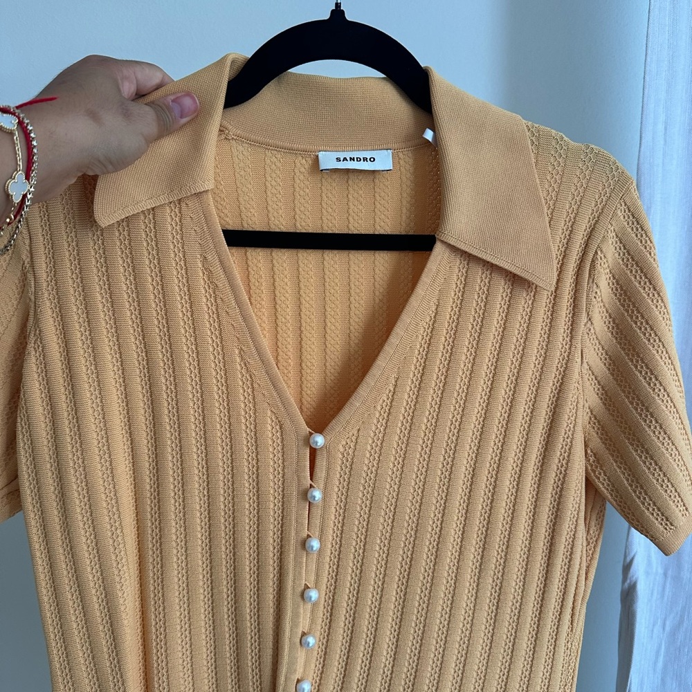 Sandro Orange Ribbed Button Down Shirt and Pants SET